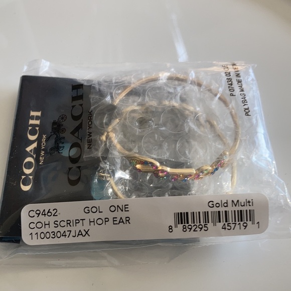 Coach Signature Script Hoop Earrings - Picture 3 of 5